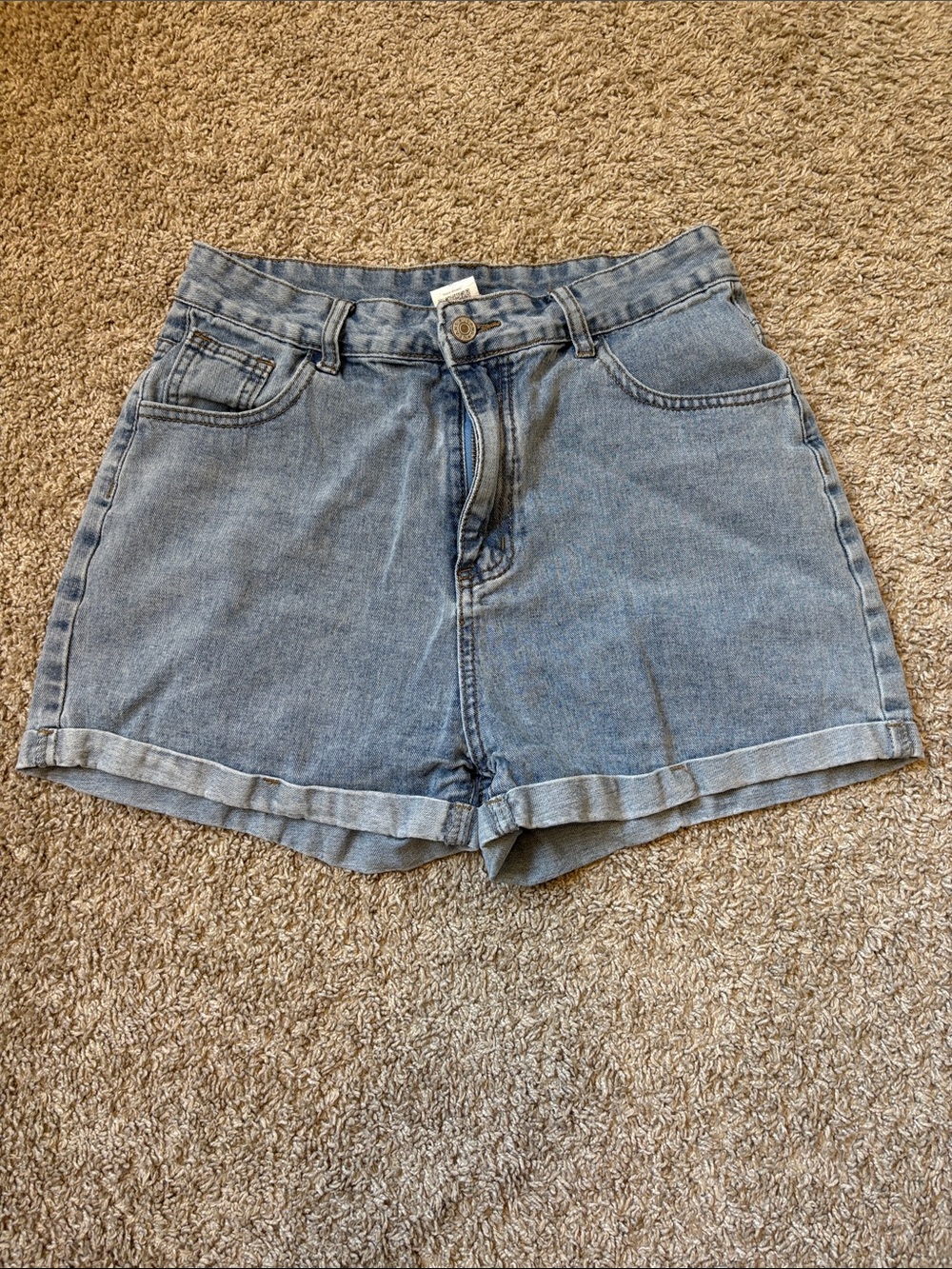 SHEIN Light Blue High-Waist Rolled Hem Denim Shorts